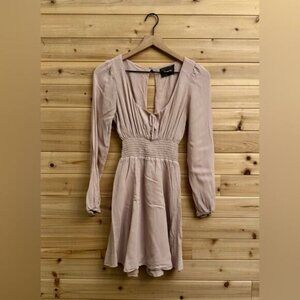 Reformation Size XSmall Long Sleeve Tie Bust Smocked Wilder Mini Dress